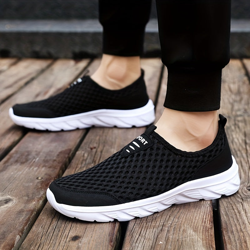Men's Slip On Sneakers Breathable Hollow Outdoor Walking Shoes