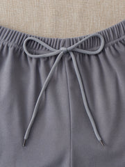 3 Sets Bow Solid Lounge Bottoms Elastic Waistband Shorts Womens Loungewear