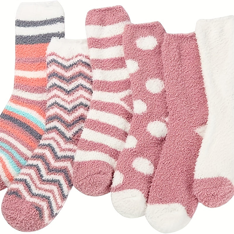 6 Pairs Geometric Pattern Warm Fuzzy Floor Socks Women's Stockings