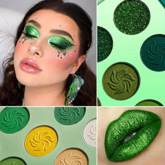 15-Color Spring & Summer Eyeshadow Palette with Green Glitter Sequin Shimmer