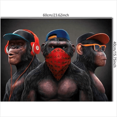 Funny Three Monkey HD Print Wall Art Animal Pictures Posters Canvas Painting