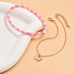 Oil Butterfly Pendant Chain Anklet Set Vintage Style Bracelets