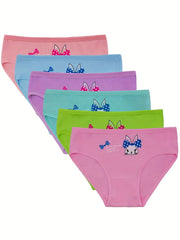 6pcs Girls Triangle Panties Cartoon Print Elastic Waist Soft Comfortable Underwe