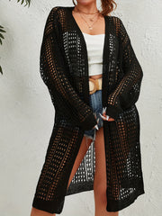 Casual Cardigan Women's Plus Solid Hollow Out Long Sleeve