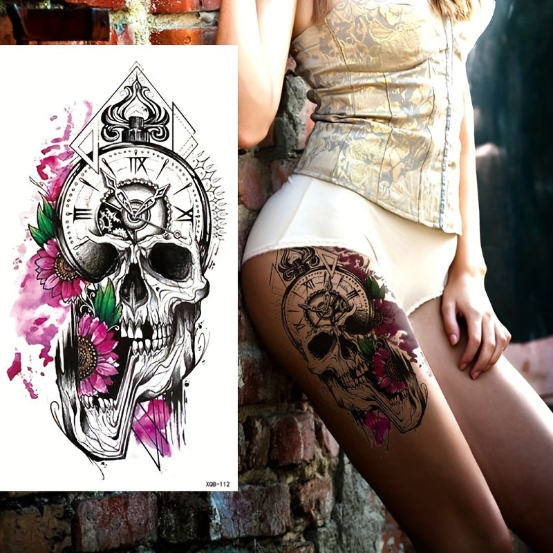 Flowers Skull Tattoo Stickers Waterproof Temporary Arm Body Art Stickers