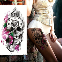 Flowers Skull Tattoo Stickers Waterproof Temporary Arm Body Art Stickers