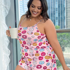 Donut Print Cami Top & Shorts Pajama Set