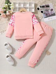Girls Leopard Patchwork Sweatshirt Pants Set