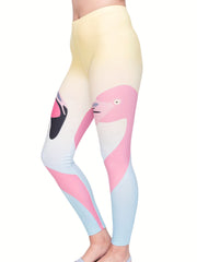 Boho Flamingo Skinny Leggings High Waist Stretchy Leggings Women's