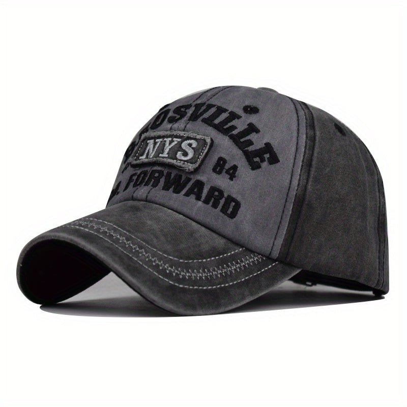 Distressed Cotton Baseball Cap with Hat Letter Embroidery