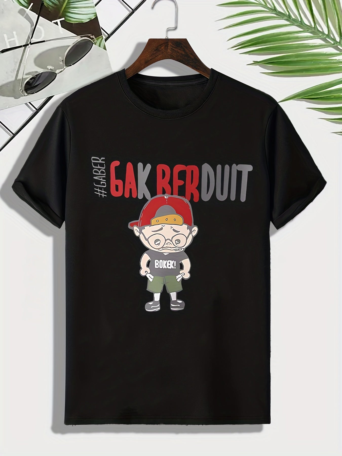 Men's Cartoon Figure Print Tee for Outdoor Activities