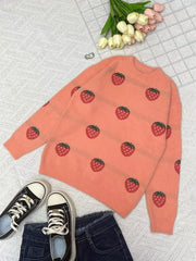 Girls Strawberry Fruit Pattern Sweater Long Sleeve
