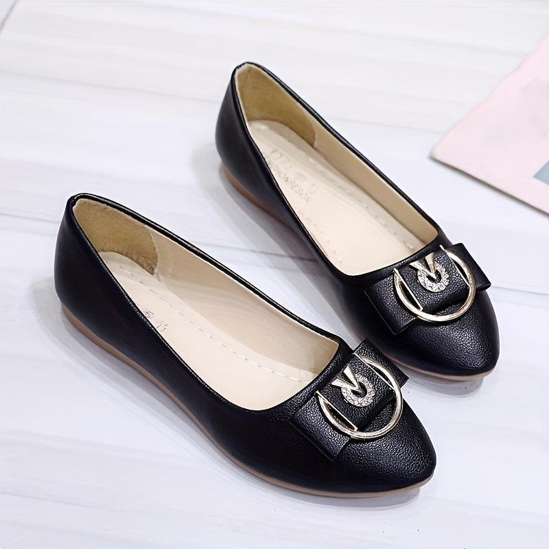 Women's Bowknot Rhinestone Flat Shoes Pointed Toe Slip On Soft Sole Flats