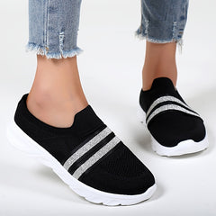 Glitter Slip On Flat Sneakers Casual Walking Trainers