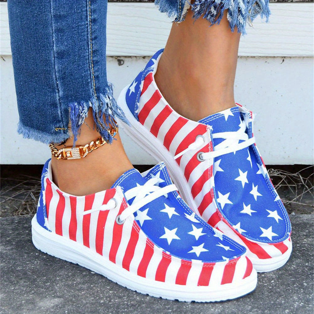 Women's Patriotic Canvas Shoes Independence Low Top Casual Sneakers