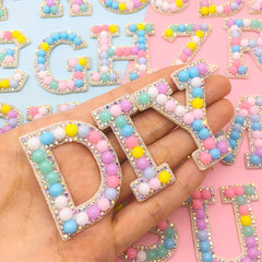 2pcs Bead Rhinestone Letter Stickers Shirt Jacket Bag DIY Name