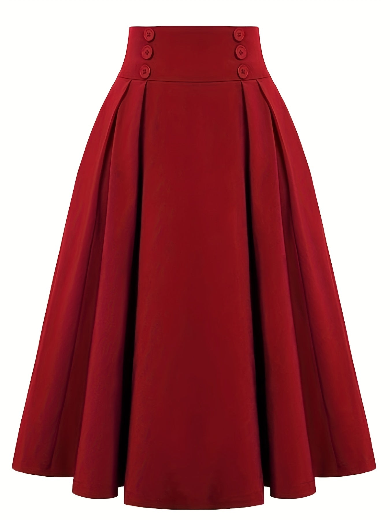 Vintage Button Front High Waist Pleated Skirt