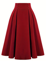 Vintage Button Front High Waist Pleated Skirt