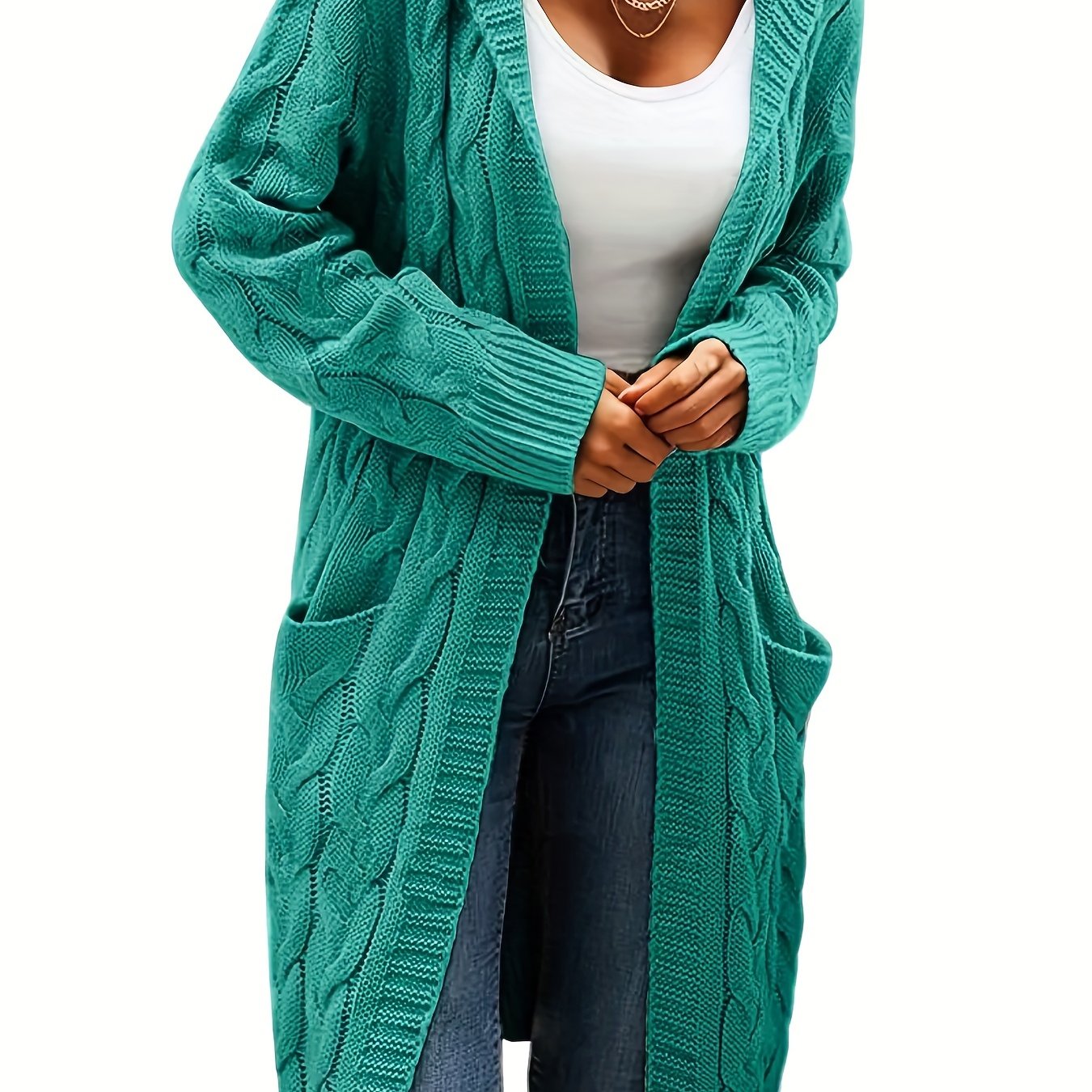 Cable Hooded Cardigan with Pockets