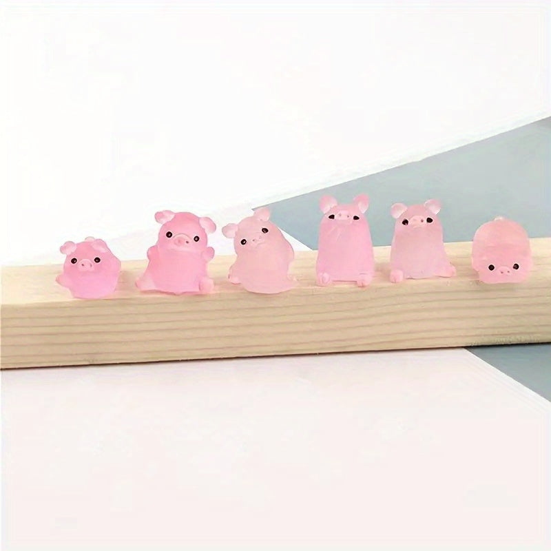 6pcs Glow Dark Mini Resin Piggy Piggy Mini Statue Micro Landscape