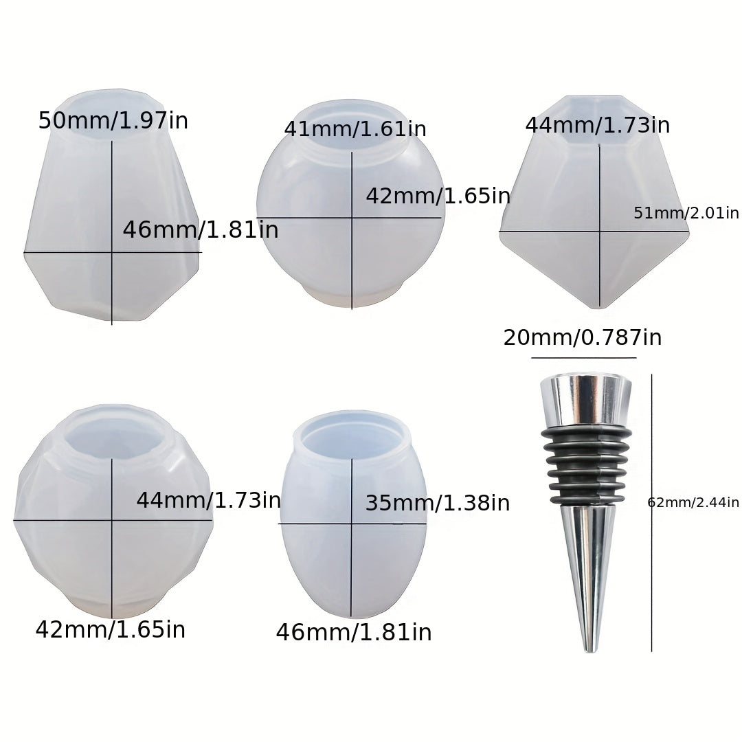 5pcs Geometric Spherical Wine Bottle Crystal Molds With Stopper