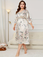 Nightdress Women's Floral Print Sleeved Sleep Dress