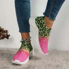 Leopard Print Colorblock Slip On Sneakers Lightweight Soft Sole Shoes