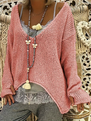 Casual Sweater Women's Solid V Neck Jumper