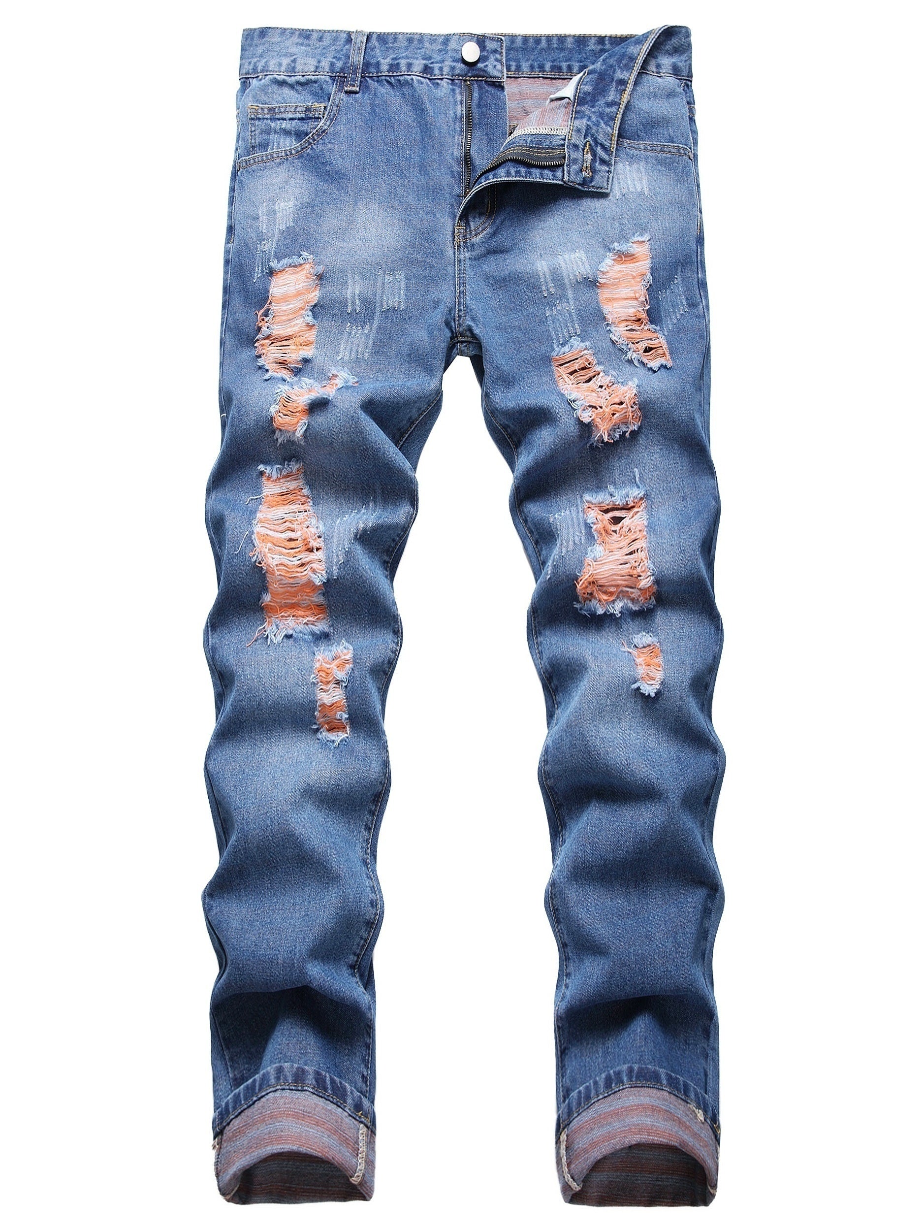 Slim Fit Ripped Jeans Men Distressed Denim Pants