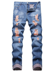 Slim Fit Ripped Jeans Men Distressed Denim Pants