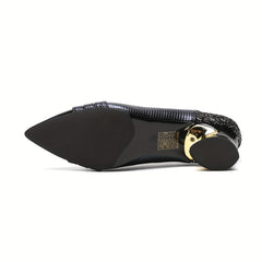Crocodile Pattern Chunky Heels Faux Leather Pointed Toe Pumps