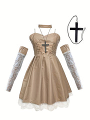 Japanese Anime Cosplay Dress Lace Trim Goth Style Costume