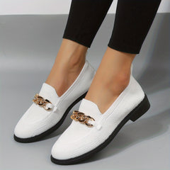 Women's Chain Decor Loafers Slip On Low Heel Shoes