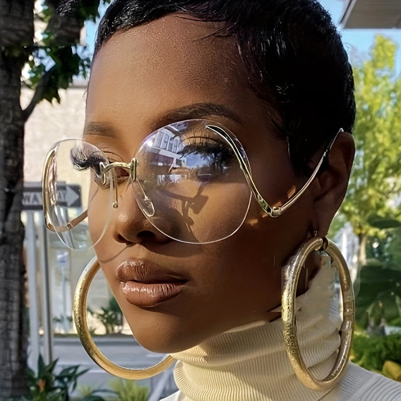 Oversized Rimless Sunglasses Round Gradient UV400 Sun Shades