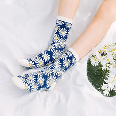 Floral Daisy Print Crew Socks Women's Stockings