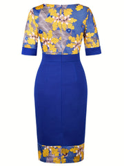 Striped & Floral Bodycon Dress Short Sleeve Crew Neck Spring Summer