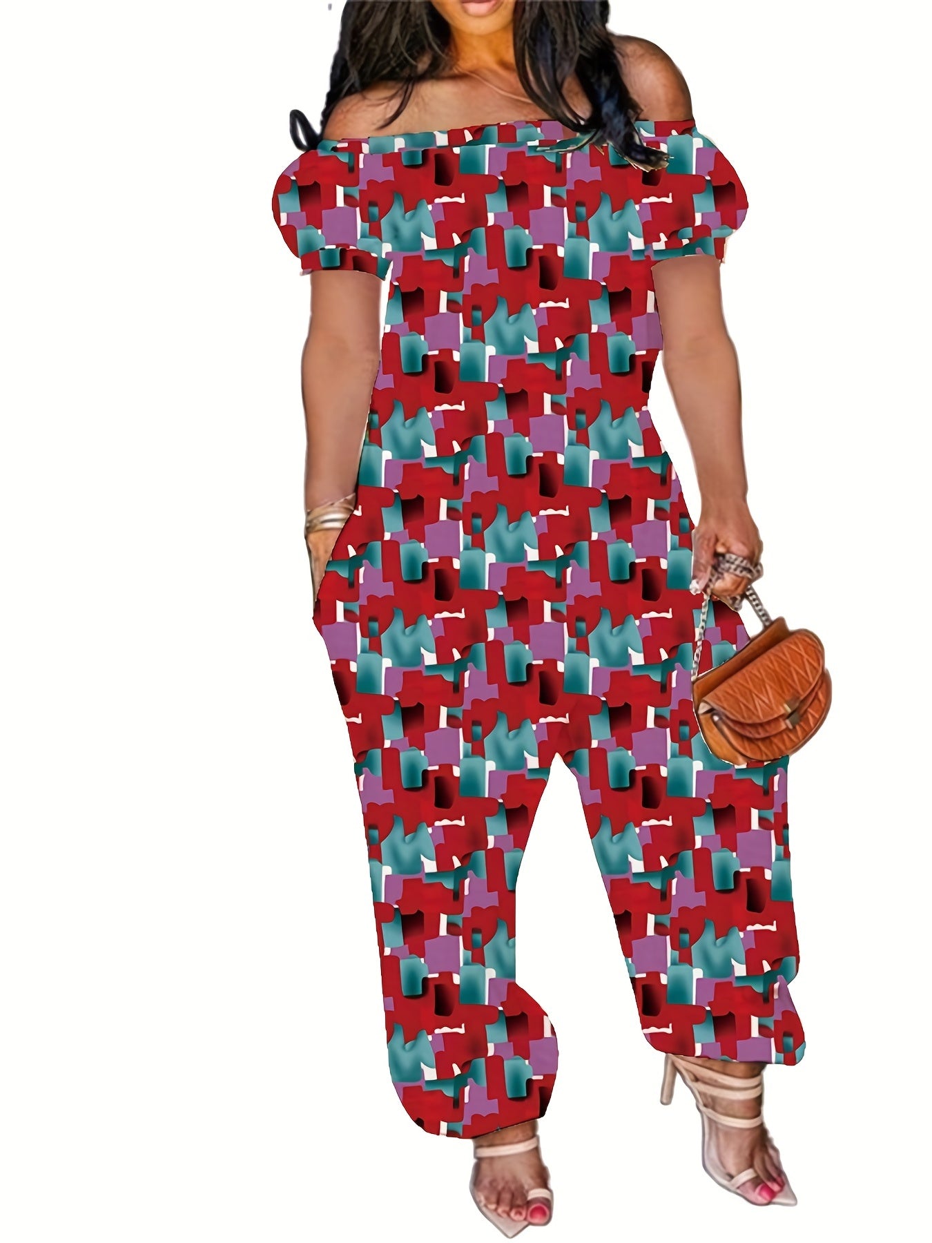 Casual Jumpsuit Women's Off Shoulder Bubble Sleeve Jumpsuit