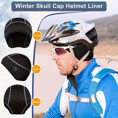 Winter Cycling Gloves & Skull Hat Helmet Liner Set