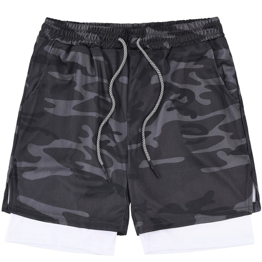Men's Camo Gym Running Shorts Active Stretch Drawstring Workout Bottom