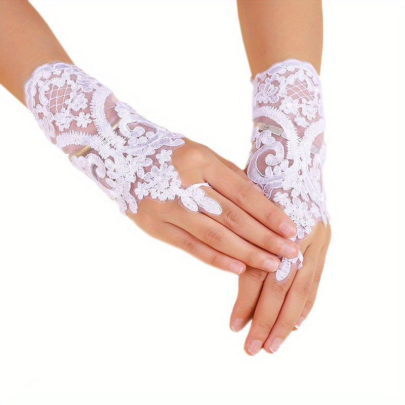 Vintage Lace Embroidery Gothic Fingerless Gloves for Women Girls
