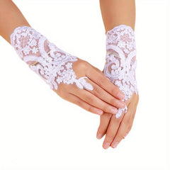 Vintage Lace Embroidery Gothic Fingerless Gloves for Women Girls