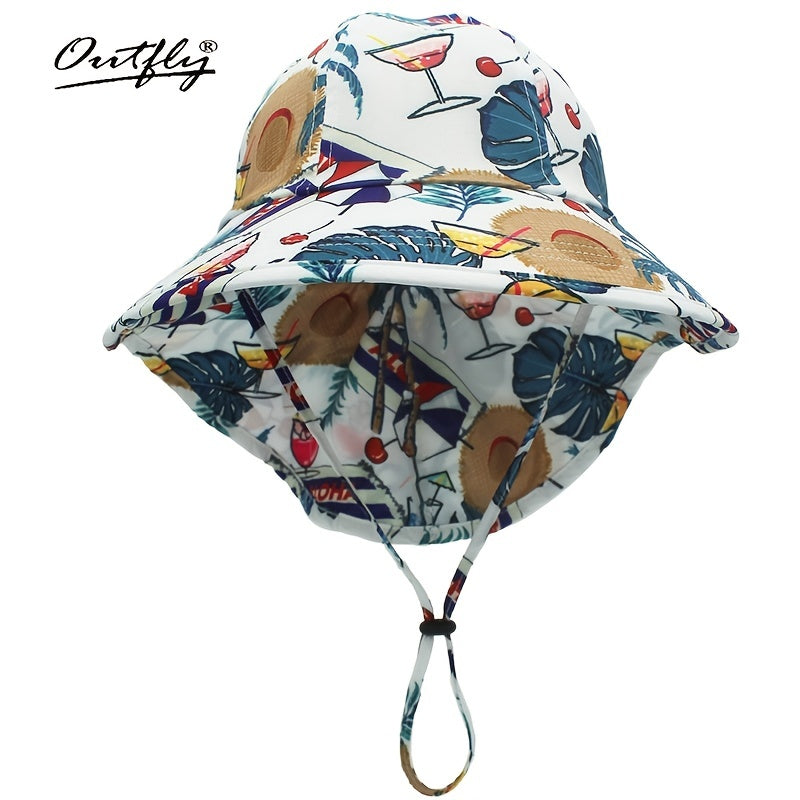 Kids Ocean Animal Print Bucket Hat With Shawl Protective Wide Brim Basin Hat