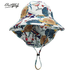 Kids Ocean Animal Print Bucket Hat With Shawl Protective Wide Brim Basin Hat