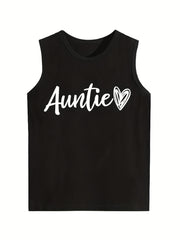 Boy's Auntie Print Sleeveless Shirt Casual Cotton Tank Top