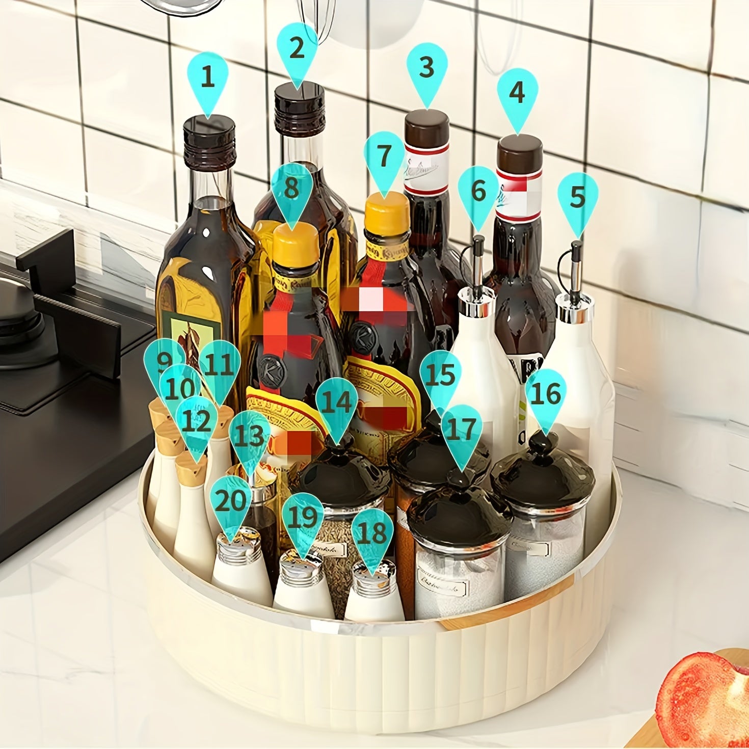 Rotating Kitchen Storage Tray for Tableware and Seasoning Bottles