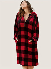 Plaid Print Fleece Hooded Nightgown