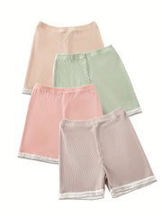 4pcs Girls Safety Shorts High Stretch Lace Trim Dance Bike Shorts