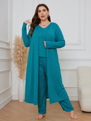 3 Piece Lounge Set Solid Long Sleeve Robe & V Neck Tank