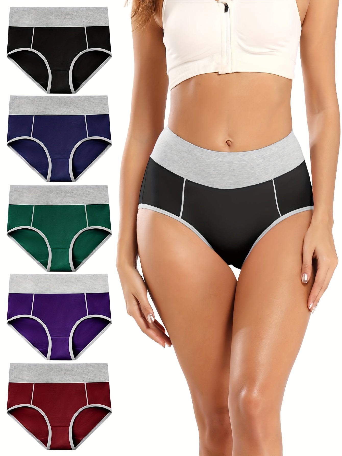 Women's Plus Size Panties Set High Waisted Double Layered Briefs Five Piece Set