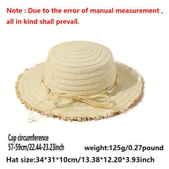 Boho Raw Edge Sun Hat Flat Top Straw Fedora Cap